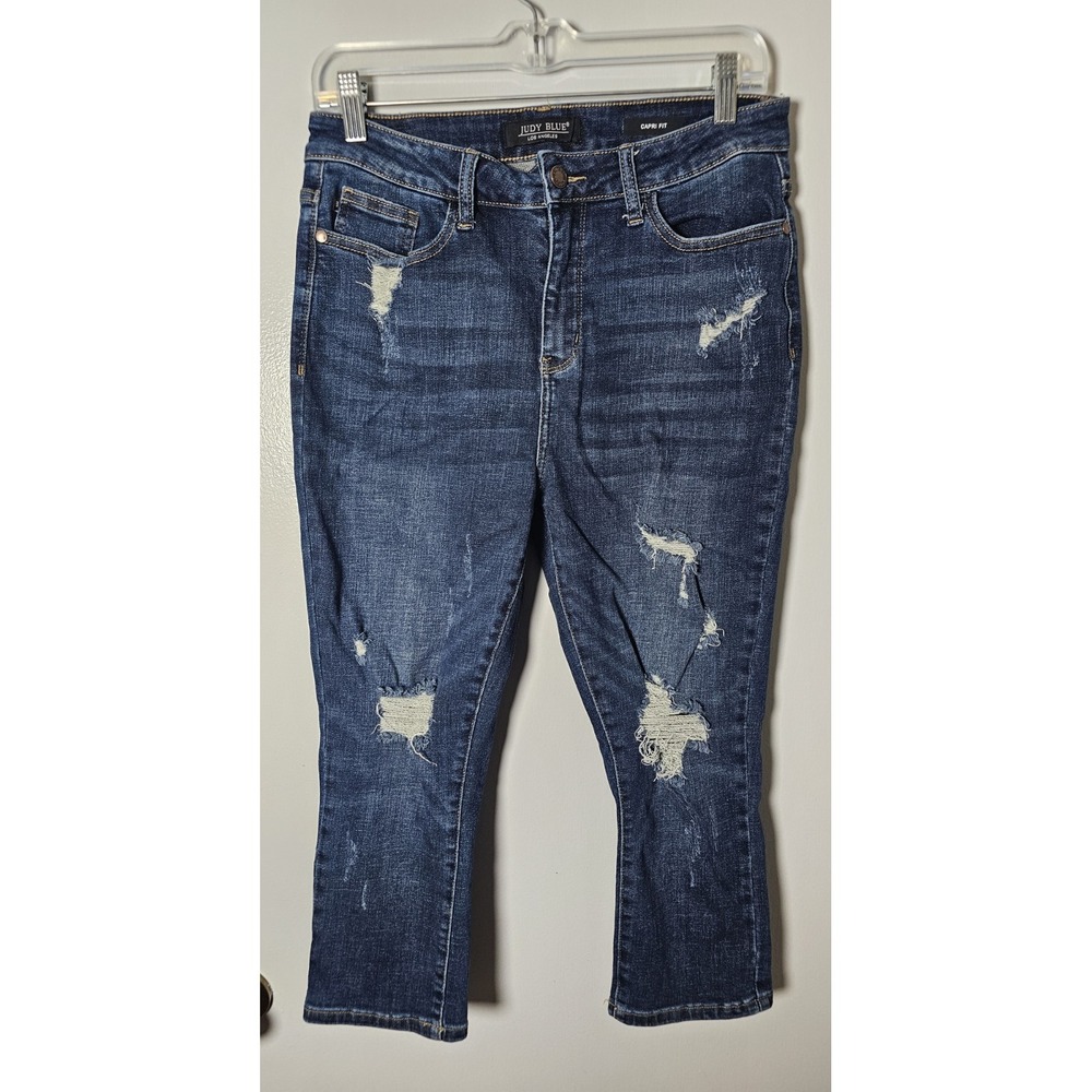 Judy Blue Jeans Skinny Fit Capri Blue Distressed Women's Size 9/29
